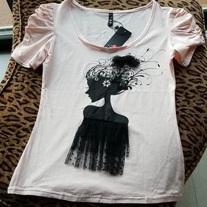 Super cute female silhouette pink top